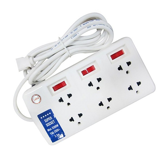 Ổ cắm Lioa 6 ổ 3 chấu Super 6SS2.5-2 công suất cao 3300 W, dây 2.5 mét