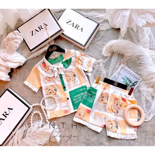 BỘ PIZAMA LỤA HOẠ TIẾT CHO BÉ