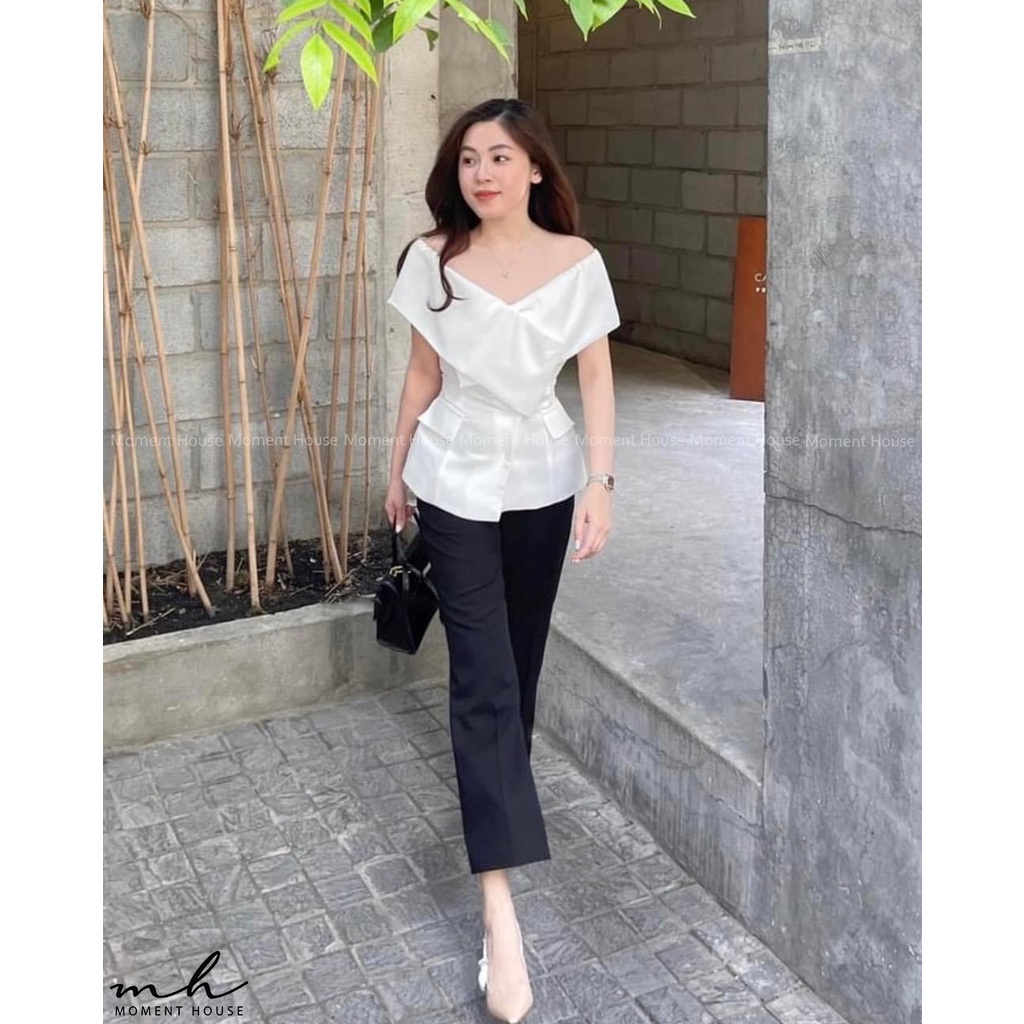 Áo trễ vai dáng V, phong cách công sở, lịch sự tinh tế,  hàng thiết kế cao cấp may 2 lớp form chuẩn như hình