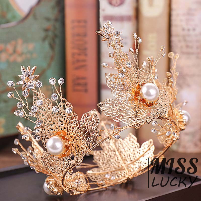 Vương miện thời trang bằng hợp kim hình lá đính pha lê cao cấp
