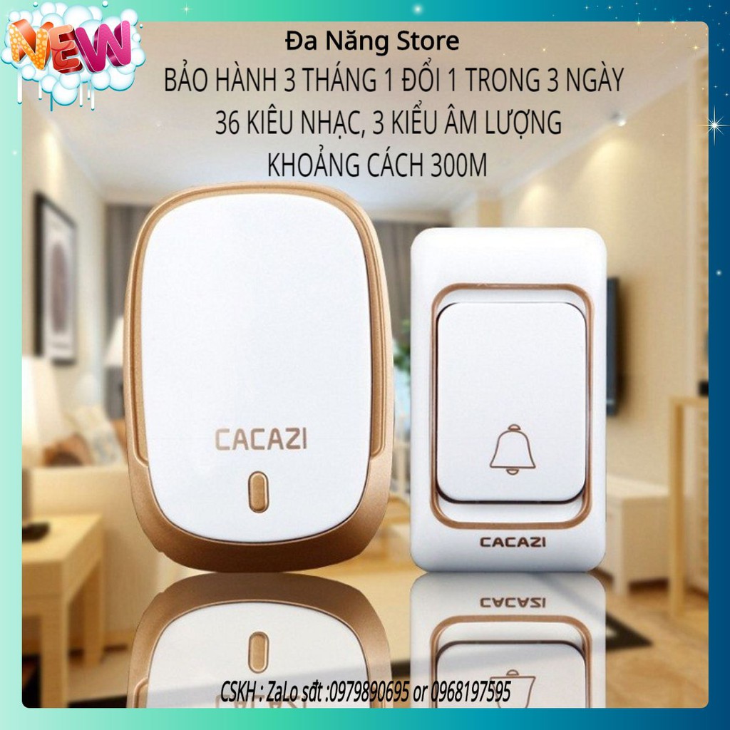 [k01ac] Chuông Cửa Không Dây CACAZI 36 kiểu nhạc Cao Cấp-chuông gọi người nhà-chống nước bắt tín hiệu khoảng cách 300m.