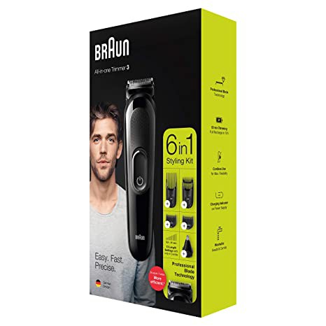Tông đơ cắt tóc, cạo râu Braun 6 in 1(MGK3220), tỉa lông mũi, đa năng | chính hàng