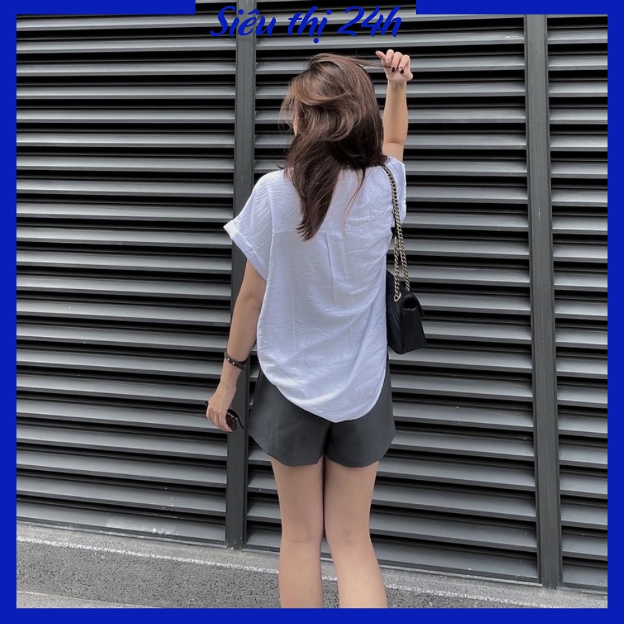 Áo sơ mi nữ tay ngắn Hàn Quốc Siêu thị 24 giờ chất liệu đũi tơ mềm mát, form trẻ trung phá cách SMH.33 | BigBuy360 - bigbuy360.vn