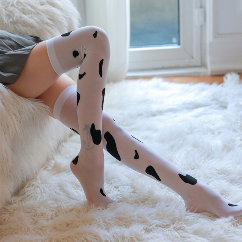 Youyo Vớ Dài Qua Gối Bằng Lụa Bóng Qua Gối In Họa Tiết Bò Sữa Gợi Cảm Hóa Trang Lolita Dành Cho Bạn Nữ