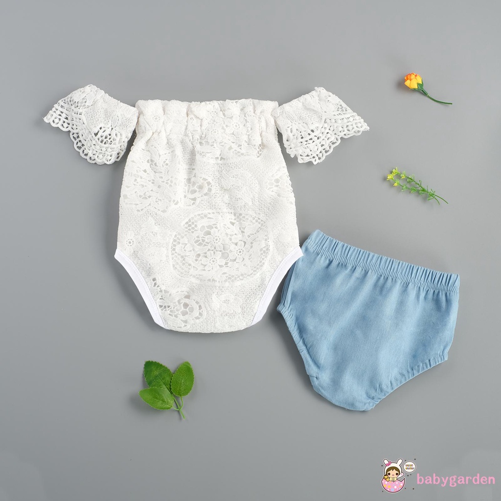 Bộ Áo Liền Quần Trễ Vai Thắt Nơ Và Quần Short Cho Bé Gái