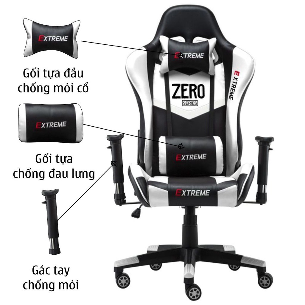 Ghế Gaming Extreme Zero V1 Ngã Lưng 180 Độ, Tay Vịn 2D Nâng Hạ Xoay Trái Phải, Bánh Xe Xoay 360 Độ Di Chuyến Linh Hoạt