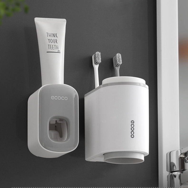 Kệ Đựng Bàn Chải Đánh Răng Ecoco, Giá Treo Bàn Chải Đánh Răng Tặng Kèm 2 Cốc