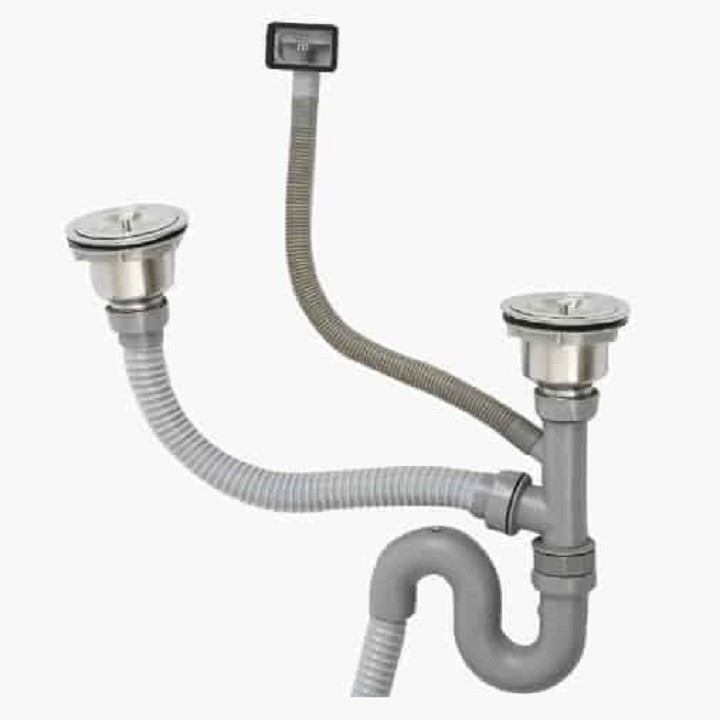 Bộ thoát nước đầy đủ cho bồn rửa chén 2 hộc, bầu lọc rác rộng 11cm - HV Store 421