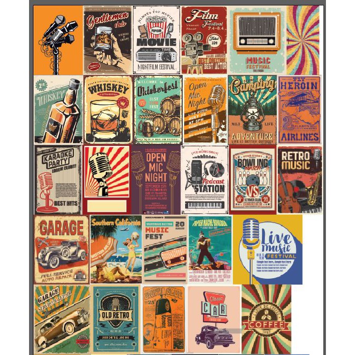 [Hơn 100 mẫu] Set hình dán phong cách Retro trang trí