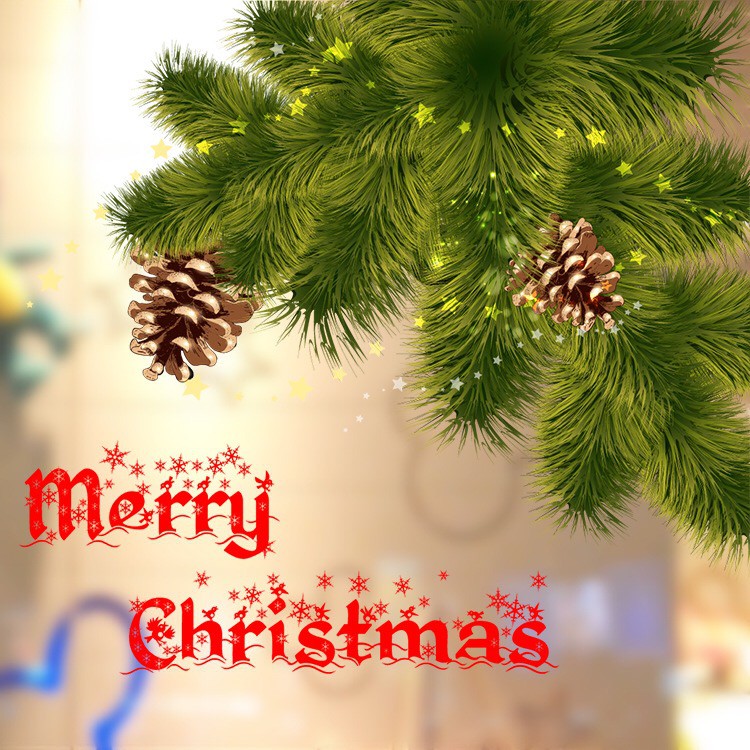 Decal dán kính Cao Cấp - Trái Thông chúc lễ Merry Chrismas ( 60x58 )