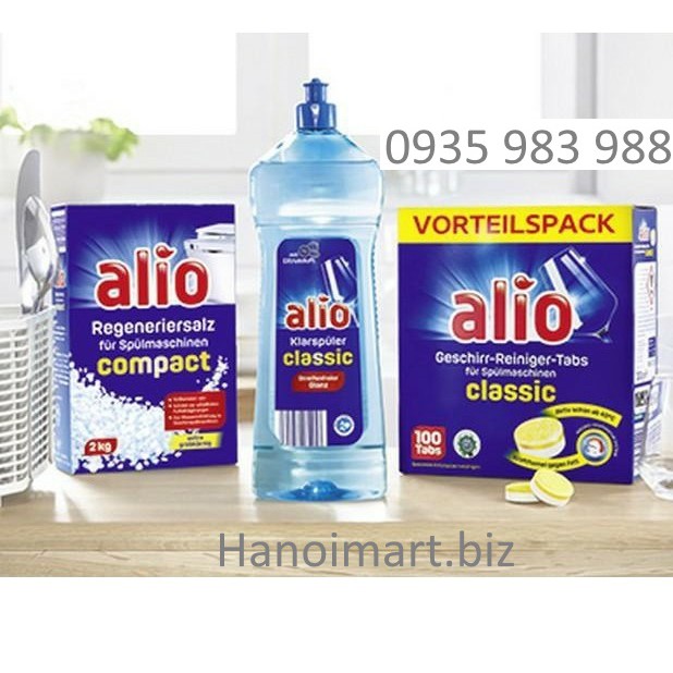 Combo Muối rửa bát Alio 2kg+100 Viên Alio+1000ml Nước làm bóng Alio - Hanoimart