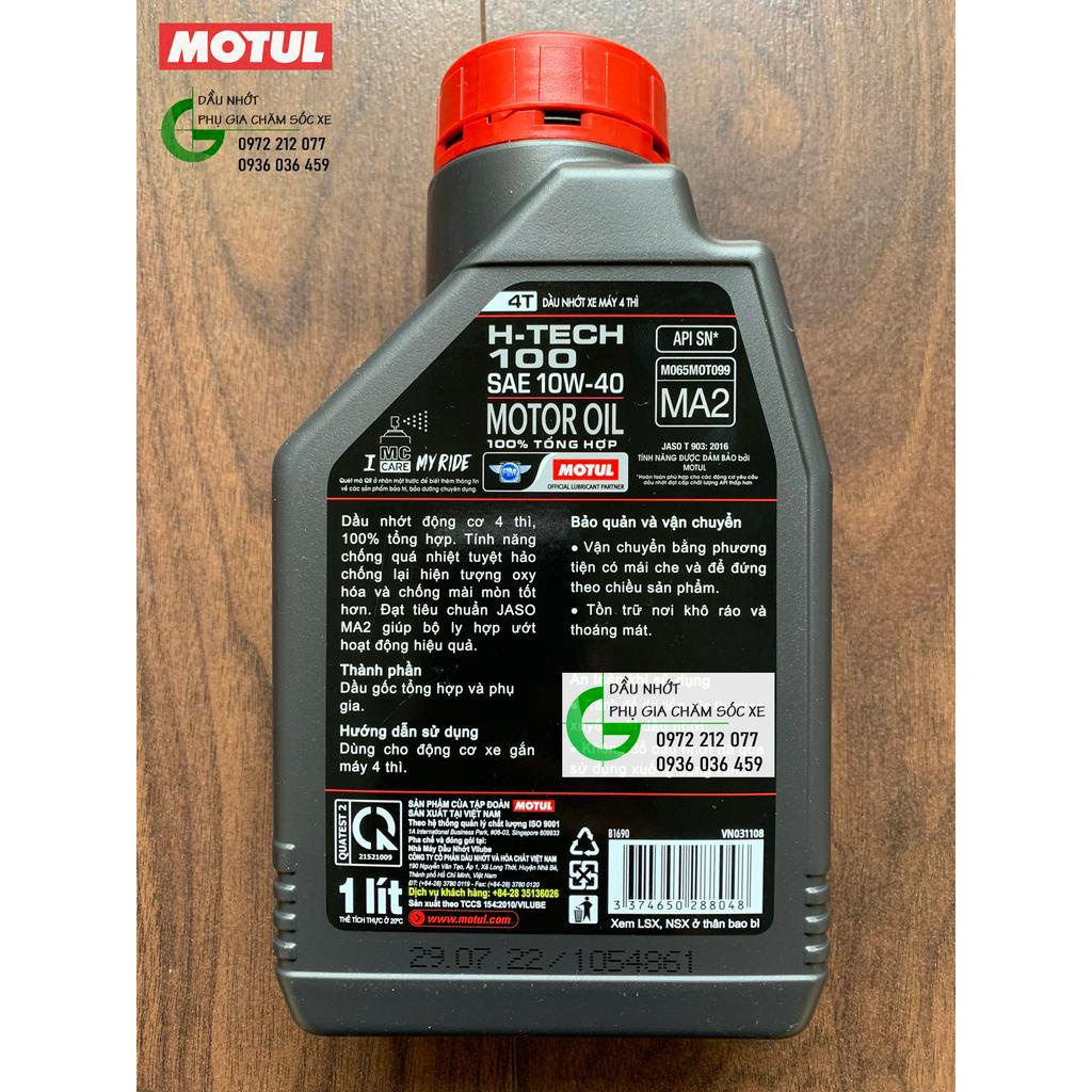 Dầu nhớt Motul H-Tech 100 10W-40 tổng hợp toàn phần cho xe số, xe côn tay