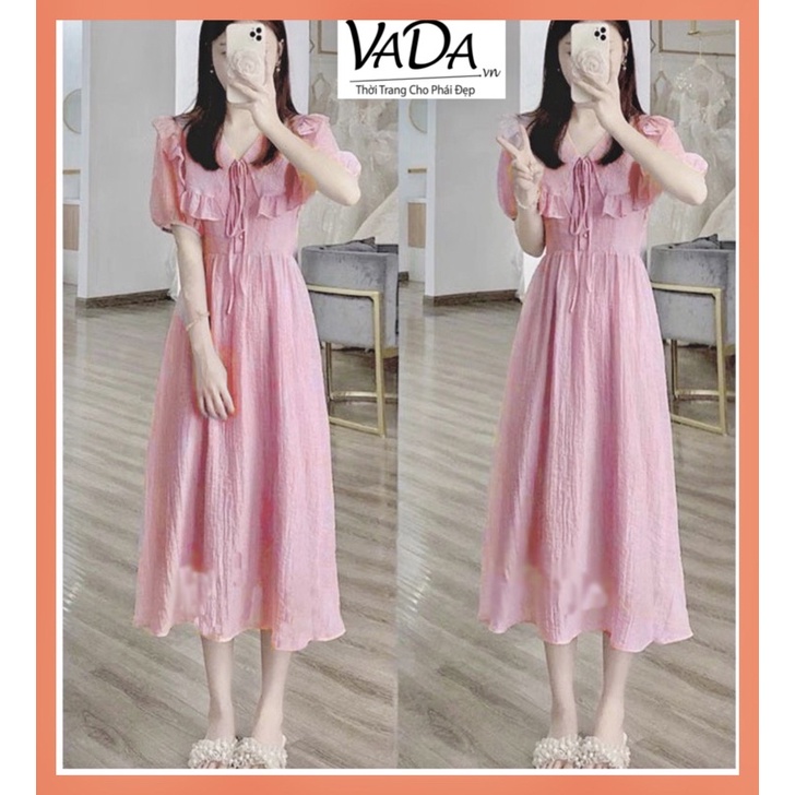Đầm Váy tiểu thư Hàn Quốc Dự tiệc cưới , dạo phố dáng Midi - Thời Trang VADA (Đ430)