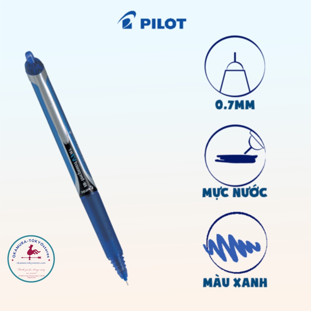 Bút mực nước màu xanh Hi Tech V7, Bút văn phòng Pilot ngòi 0.7mm viết êm đầu bút bi siêu bền