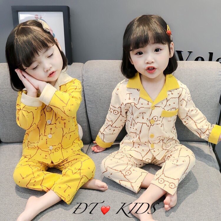 Bộ quần áo dài tay cho bé , Bộ pizama hình mặt mèo - Bắp Bơ Kids