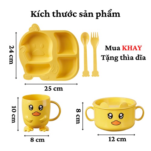 [TRỌN BỘ] Khay ăn dặm  Khay ăn cho bé lúa mạch cao cấp kèm cốc bát hình vịt con dễ thương an toàn trong lò vi sóng