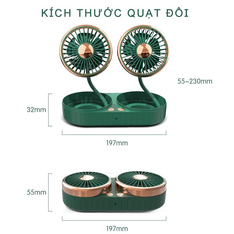 Quạt Đôi Mini Dùng Trên Ô Tô, Xe Hơi Và Văn Phòng, Gió Thổi Cực Mạnh, Quạt Xoay 360 Độ 12v/24v F303AB