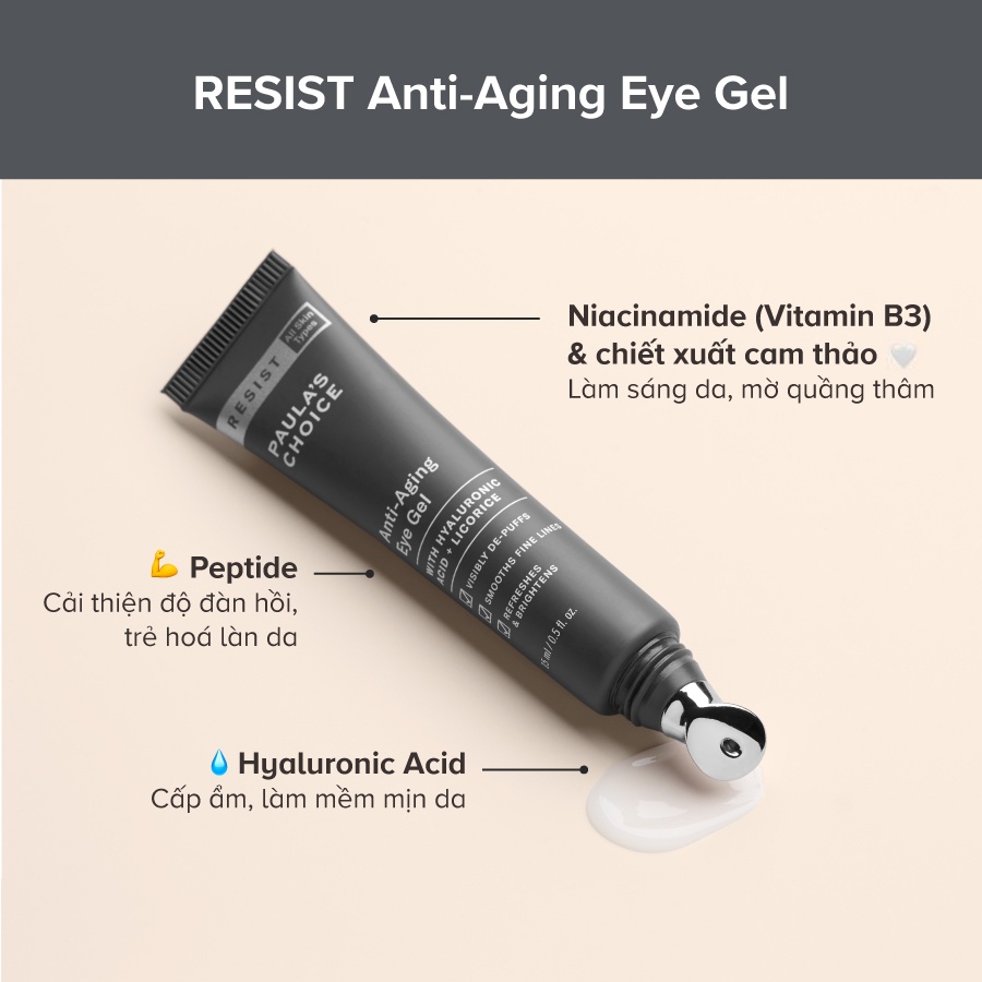 Gel Giảm Thâm Quầng Mắt, Giảm Bọng Mắt &amp; Giảm Thiểu Nếp Nhăn Paula's Choice Resist Anti-Aging Eye Gel