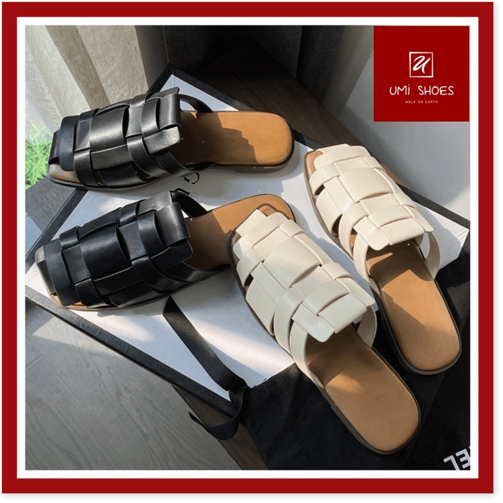 💗MILANO SHOES💗 Giày sục nữ thời trang dáng đan rọ mũi vuông đế bằng bệt hot trend kiểu mới xinh đẹp da mềm công sở màu