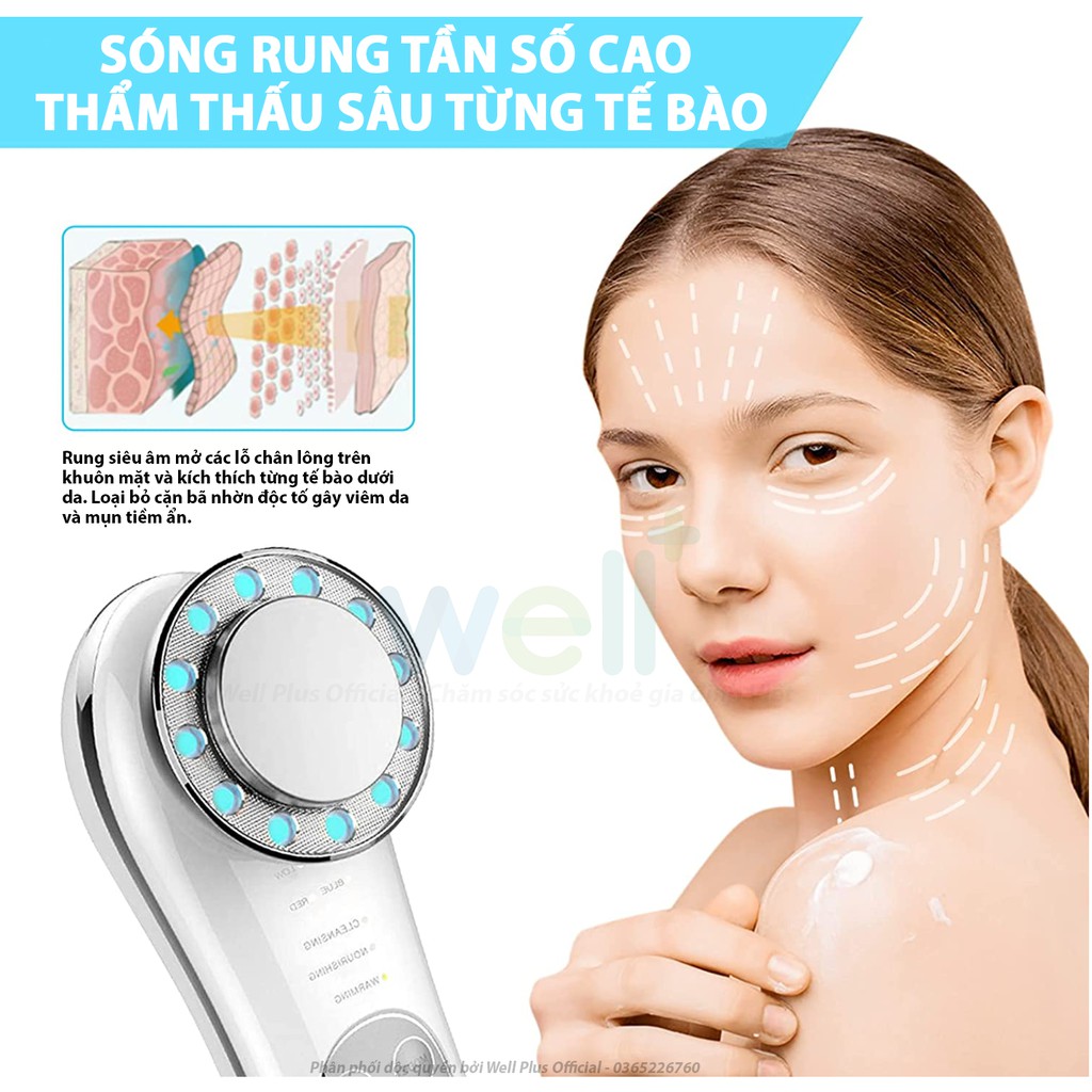 Máy Massage Mặt Đa Năng 7 trong 1 Đẩy Tinh Chất ION Dưỡng Da Hiệu Quả - Máy Mát Xa Mặt Điện Di Công Nghệ Châu Âu