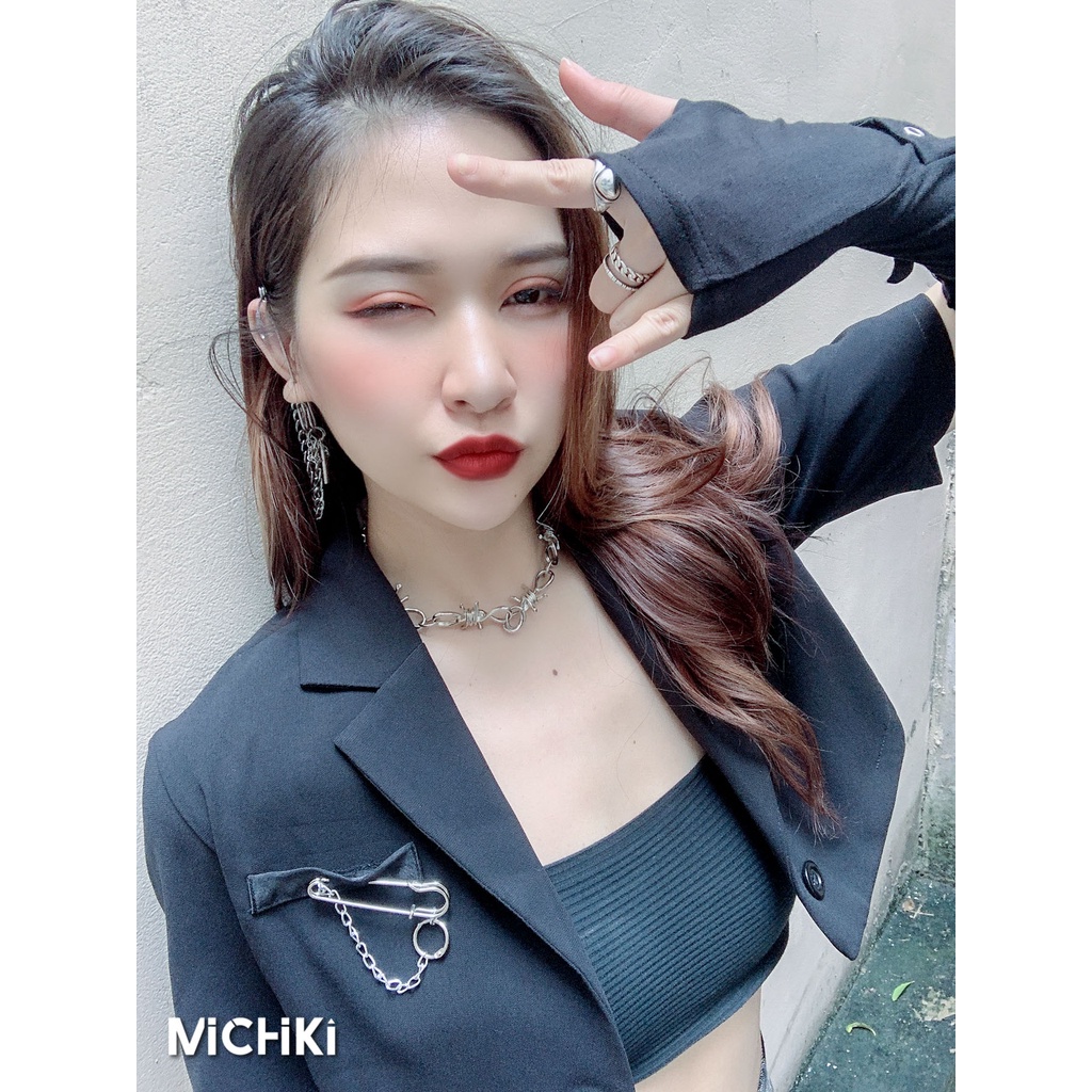 Áo blazer ngắn tay Michiki kiểu croptop  - Hàng thiết kế cao cấp