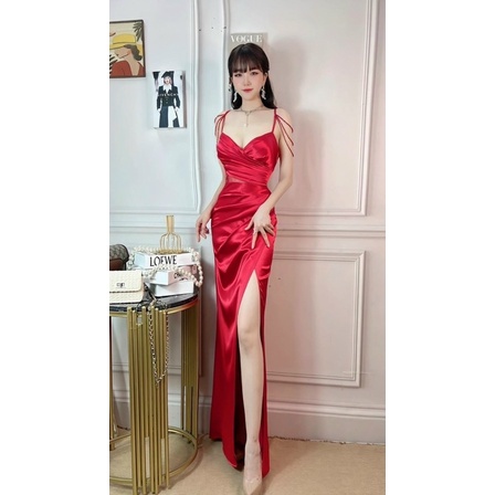 Đầm maxi body 2 dây chuỗi vai xẻ đùi TRIPBLE T DRESS - size S/M/L - MS387V