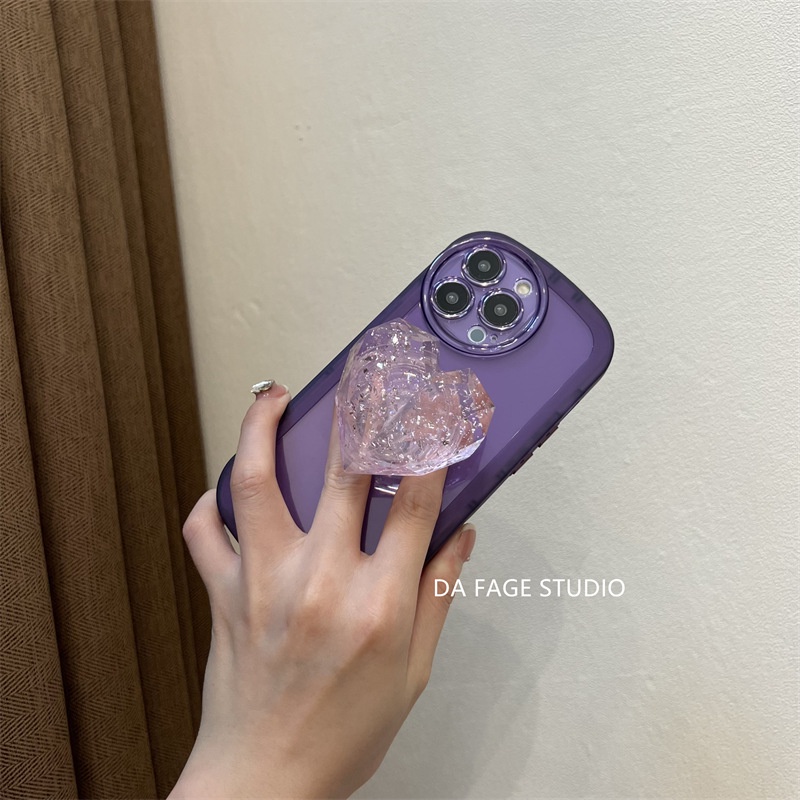 Ốp điện thoại màu đen/ tím họa tiết trái tim kèm giá đỡ thích hợp cho iPhone 12Promax 11 11promax/xsmax