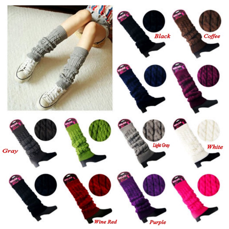 Tất ống chân dệt kim trơn màu giữ ấm cho nữ