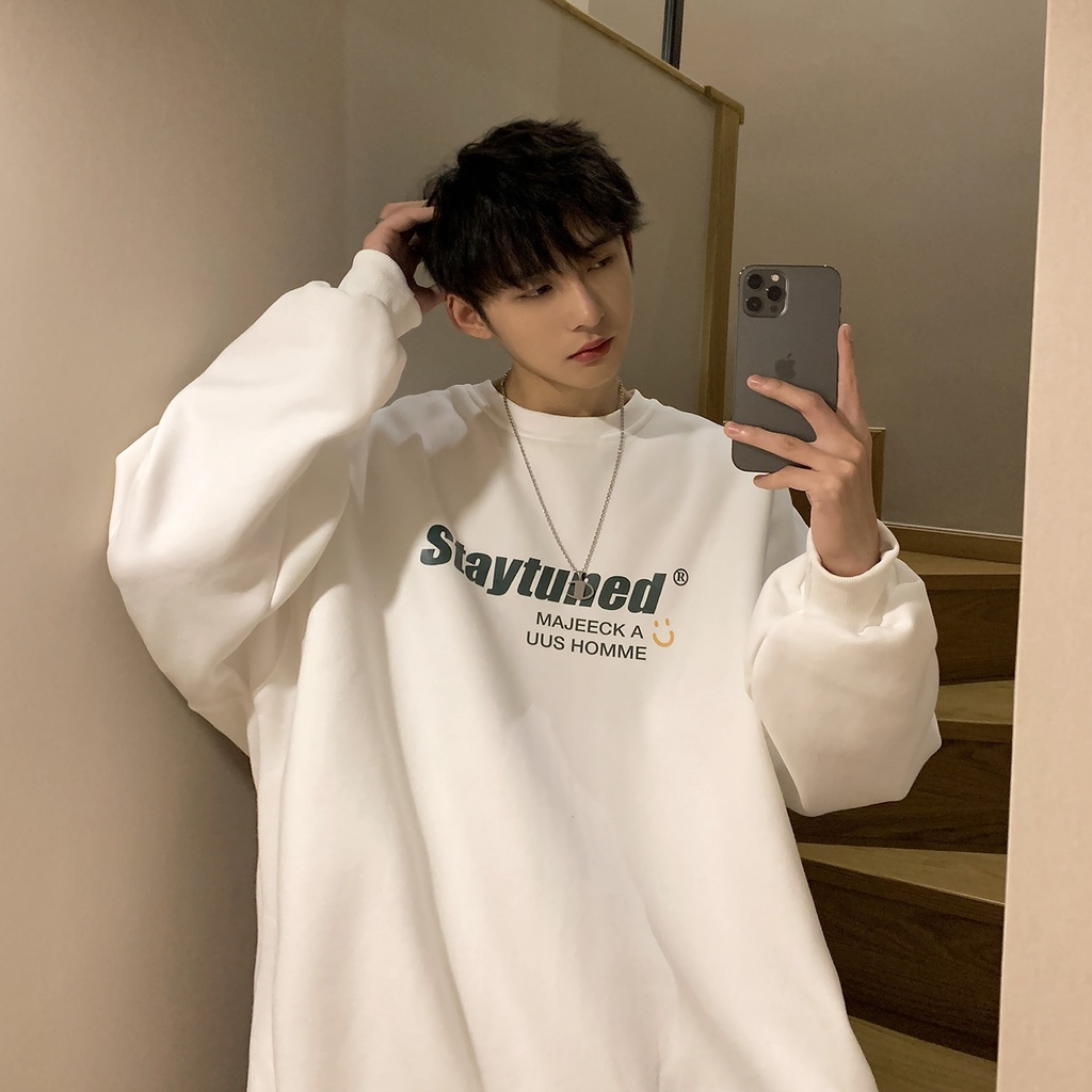 Áo sweater cổ tròn dáng rộng thiết kế mới thời trang mùa thu dành cho nam