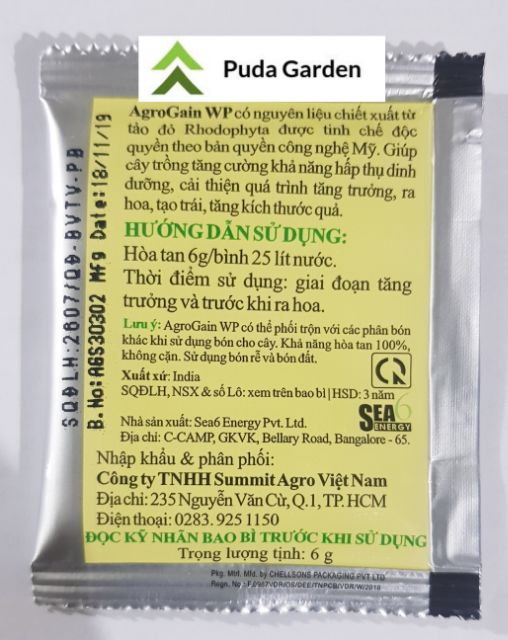 AgroGain WP 6g - Phân bón hữu cơ siêu kích thích sinh trưởng