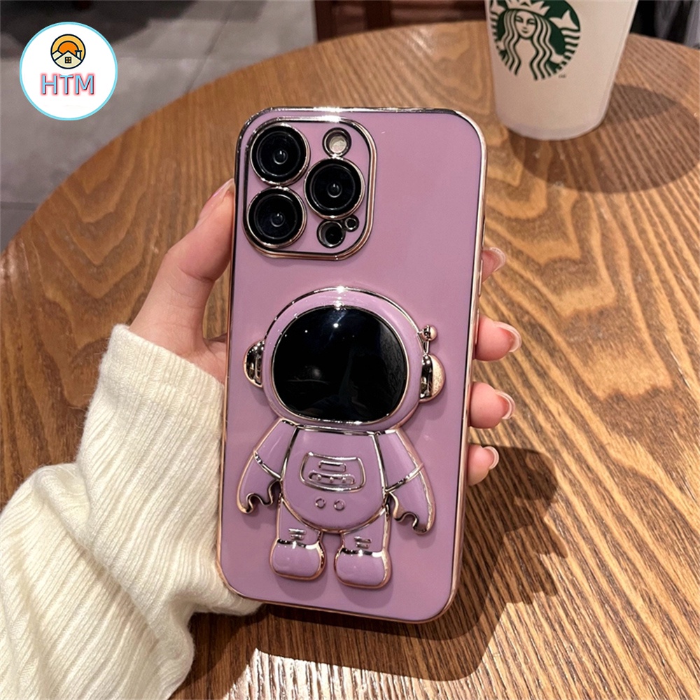 Ốp Điện Thoại TPU Mạ Điện In Hình Phi Hành Gia Kèm Giá Đỡ Cho iPhone 13 12 11 Pro Max Promax XS Max XR X