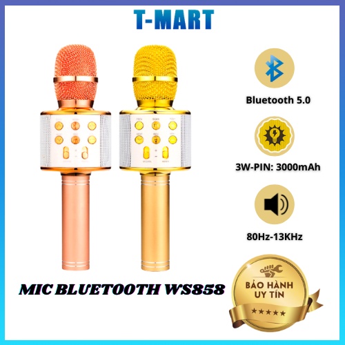 Micro karaoke bluetooth không dây tiện lợi, Mic karaoke WS-858 mini, Bảo hành 6 tháng