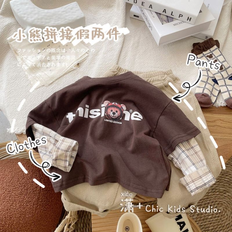 Áo Thun Dài Tay Giả Hai Lớp Thiết Kế Mỏng Thời Trang Xuân Thu Mới Dành Cho Bé Trai