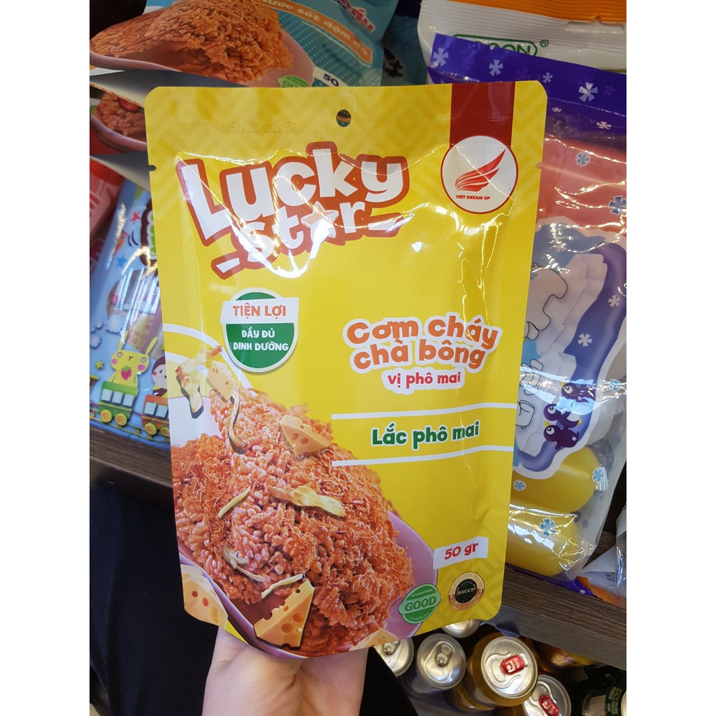 Cơm cháy chà bông vị phô mai đồ ăn vặt dinh dưỡng Lucky Star gói 50g thơm ngon đậm vị, cơm cháy Việt Nam đảm bảo ATTP