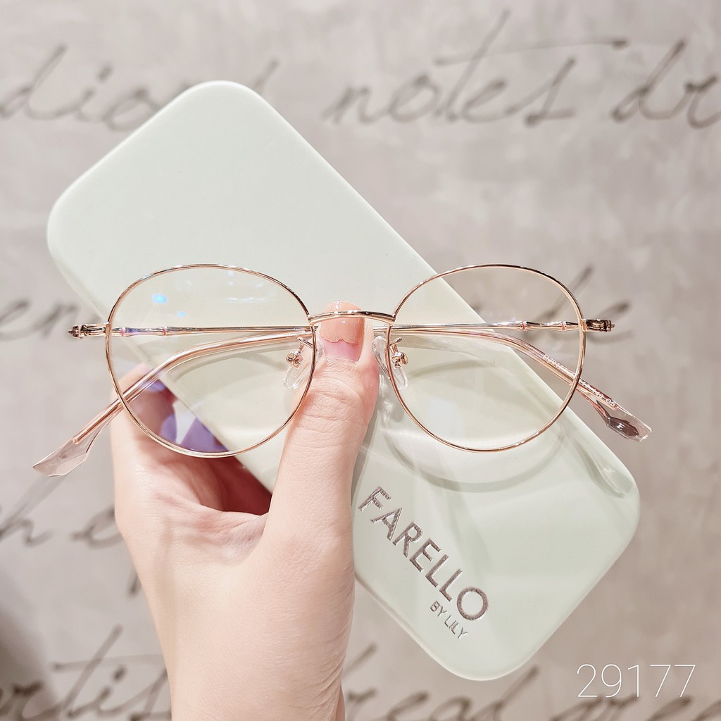 Gọng kính cận nam nữ Lilyeyewear mắt tròn kim loại màu sắc thời trang 29177