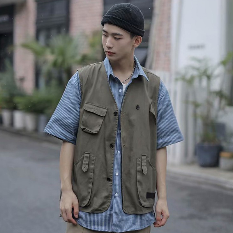 Military Multiple Pockets Cargo Vest Hip Hop Vest Men Dad Core Vest Sleeveless Jacket Gilet Men's Vest Streetwear | BigBuy360 - bigbuy360.vn