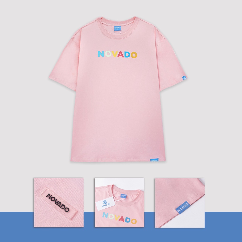 Áo Phông Nam / Nữ Tay Lỡ Unisex Novado Fashion Cotton 4 Chiều Form Rộng Dày Dặn Thoáng Mát Hồng N13H-CV
