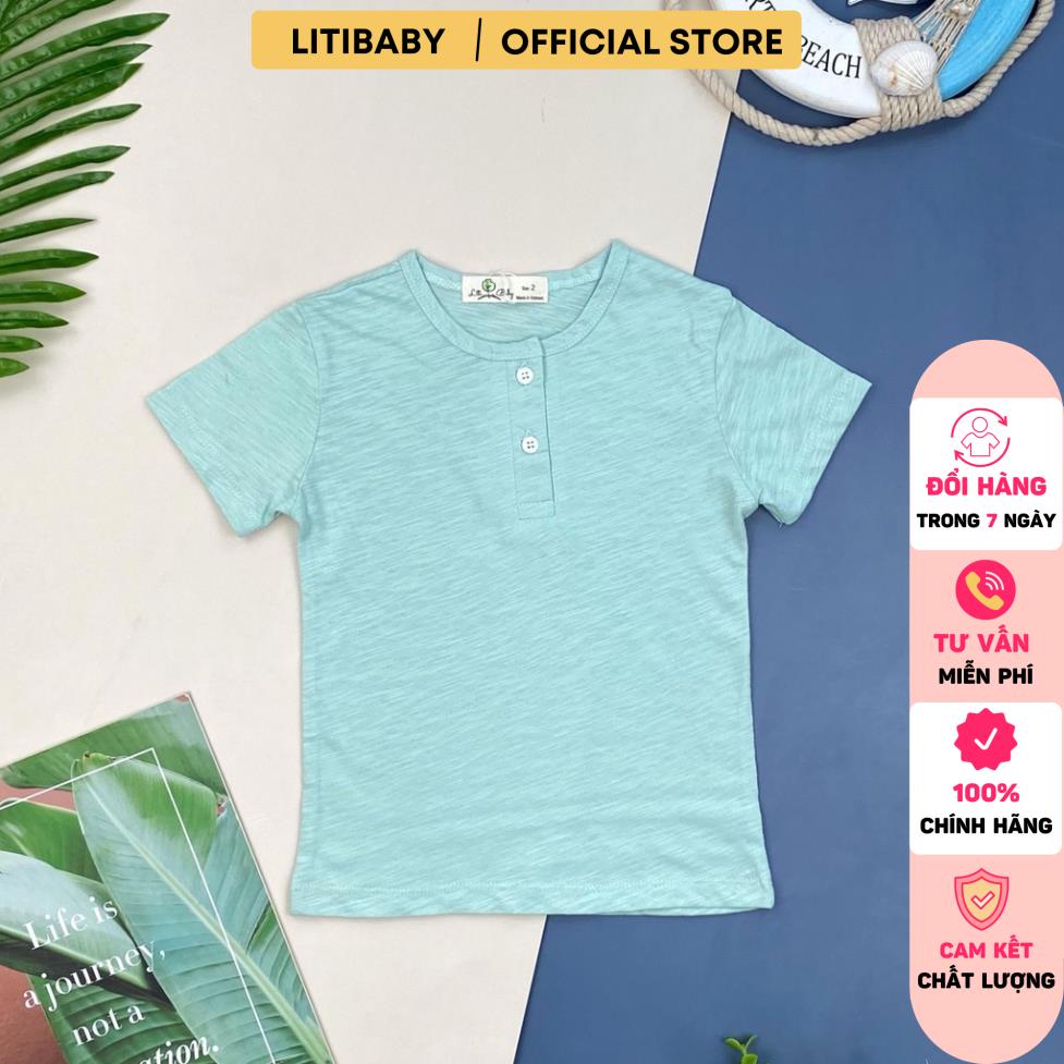 Áo LITIBABY bé trai sược trơn 2 cúc ABTS01