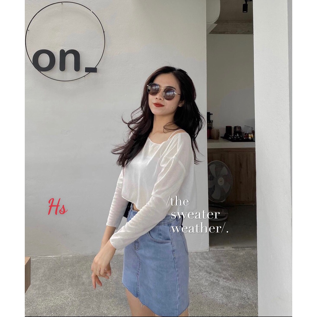 Set áo dây kèm áo croptop dài tay cotton xược