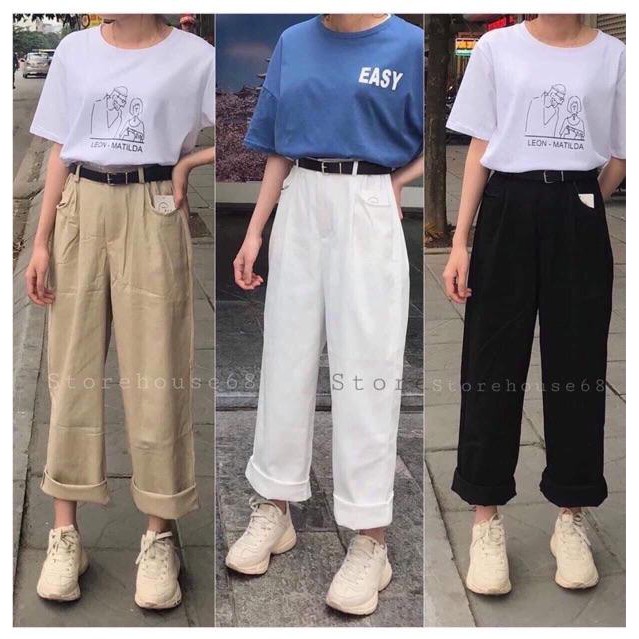 Quần Ống Suông Rộng Dài Nữ 3 màu- quần culottes lưng thun + hình thật MS077