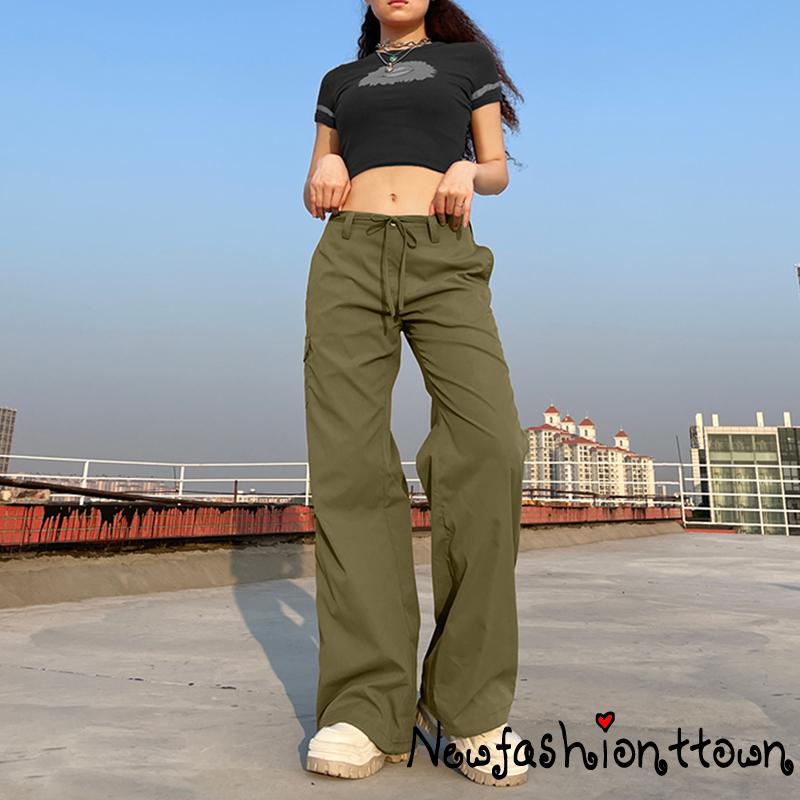 Ღtwღ Quần Baggy Thắt Lưng Thấp Có Túi Thắt Lưng Cổ Điển Thời Trang Cho Nữ y2k 2022