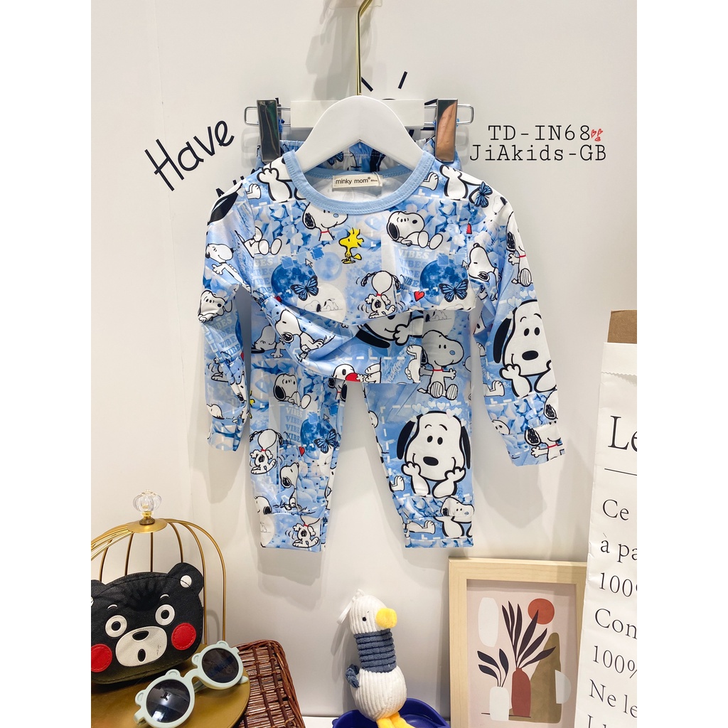 [SALE] Bộ Cotton Dài Tay Cho Bé Trai, Bé Gái Minky Mom Hoạ Tiết Snoopy Loang, Đồ Bộ Cho Bé Mặc Nhà MKMTD2217