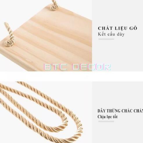 Kệ treo tường dây thừng gỗ thông 30x10 cm l Kệ treo dây thừng decor nhà cửa gắn tường gỗ thông cao cấp DORIS ACCESSORIES