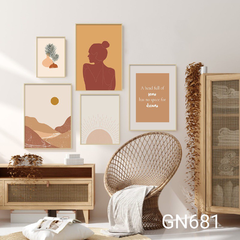 Tranh Cà Phê HOT - Bộ tranh cô gái boho- Tặng kèm đinh treo tranh