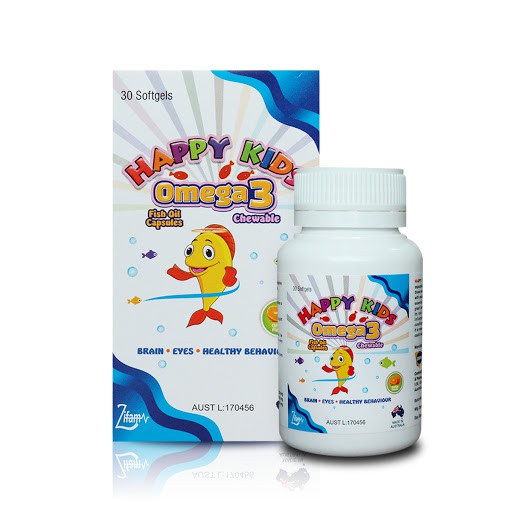 {Úc}Viên nhai Happy Kids Omega 3 –Hỗ trợ phát triển trí thông minh cho trẻ, giúp mắt sáng, tăng cường đề kháng (30 viên)