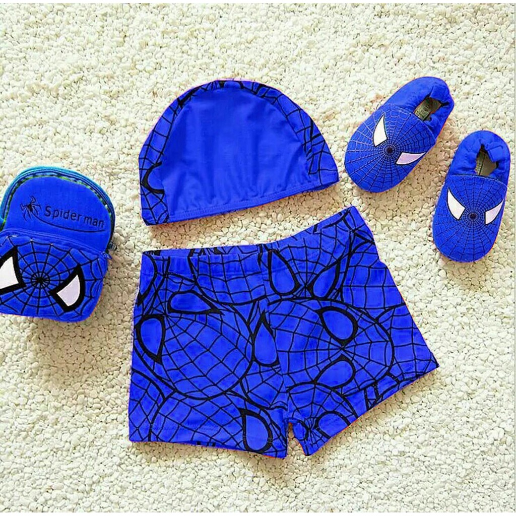 Set quần bơi kết hợp nón bơi spiderman bé trai