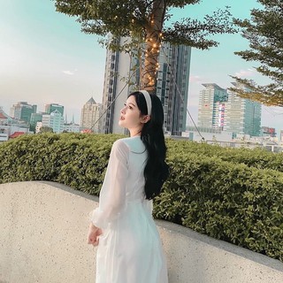 Đầm váy freesize trắng cổ V form dài thắt eo
