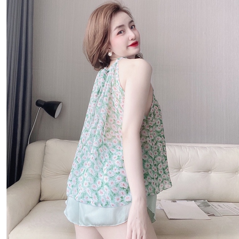 [Mã FAMARAL1 giảm 10K đơn 50K] Đồ ngủ sexy nữ SOJUN Bộ yếm Voan cột nơ sexy satin phối voan size &lt;65kg