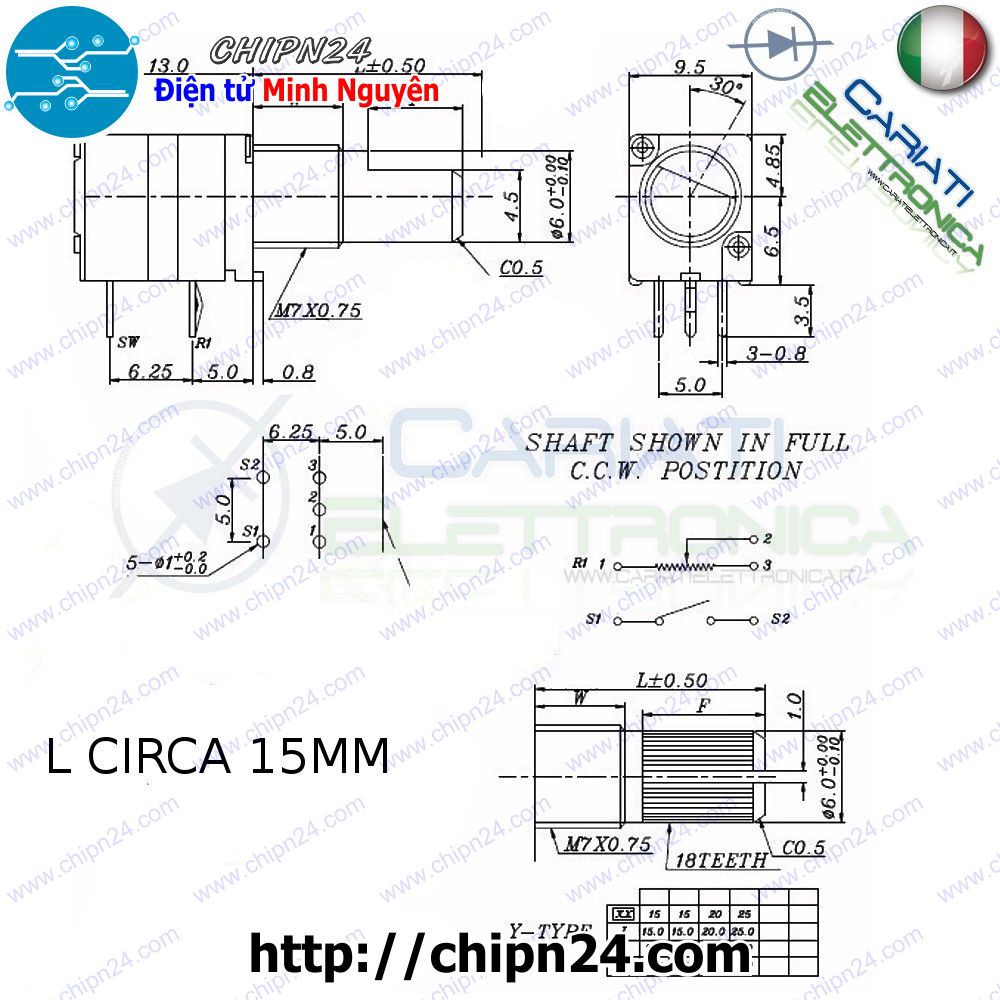 [2 Chiếc] Biến trở đơn có Công tắc 5 chân RV097NS (5K/10K/20K/50K/100K/500K) - [Chọn Loại]