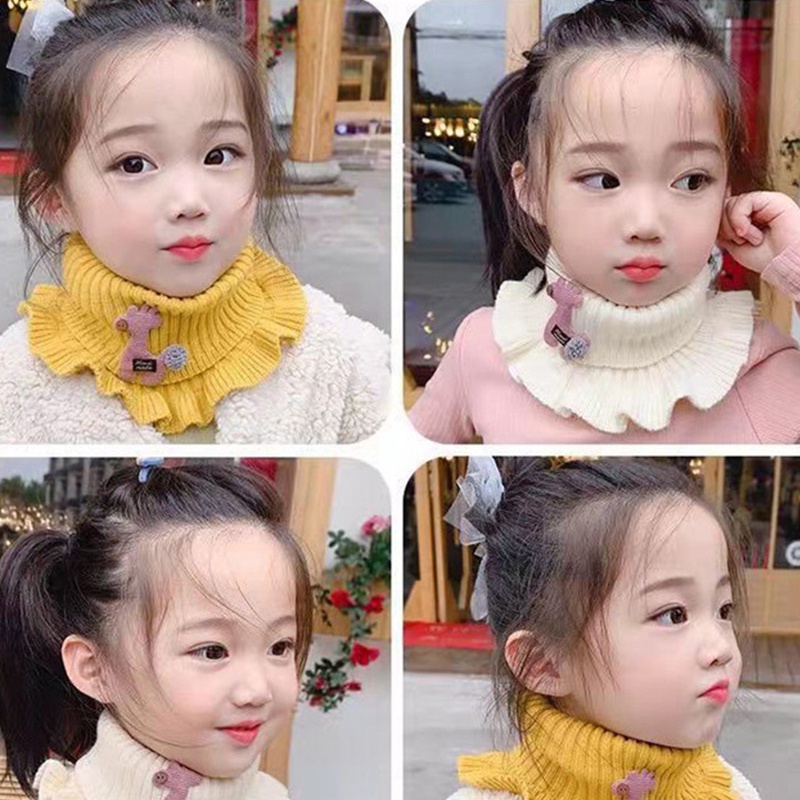 Khăn Choàng Cổ Dệt Kim Giữ Ấm Mùa Đông In Họa Tiết Hoạt Hình 6 Màu Lựa Chọn Cho Bé Gái